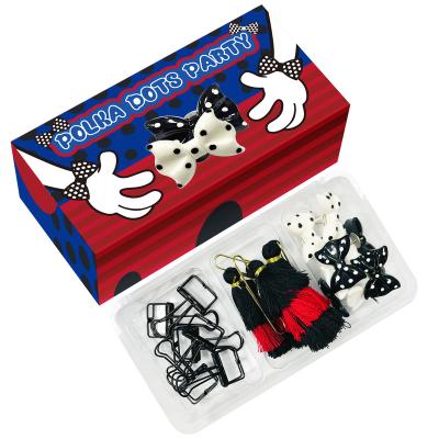 China Home Our Super Cool Polka Dots Party Series Assorted High Quality Clips And Pins In Storage Stationery Set for sale