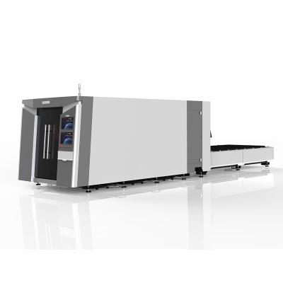 China Laser CUTTING FHBS 2000W Stainless Steel Whole Cover Fiber Laser Cutting Machine in White and Black with Exchange Platforms for sale