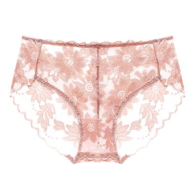 China Breathable Three-Dimensional Lace Embroidered Underwear Mid-waist Comfortable Women's Mid Waist Briefs for sale