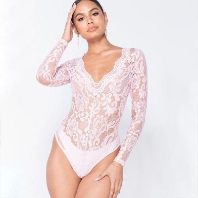 China Special Design Women's Underwear Lingerie Lingere Long Sleeve Rose Sexy Underwear Lace V-Neck Sexy Underwear for sale