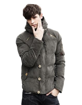 China Viable Fashionable Men's British Corduroy Solid Color Cotton Jacket Hooded Thickened Thickened Windproof Breathable Warm for sale