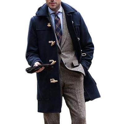 China Fashion Men's Clothing Solid Warm Duffle Mid Long Men's Lapel Breathable British Style Horn Buckle Ox Coat for sale