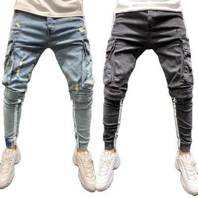 China Viable Men's 3XL Jeans Loose Plus Size Splicing Pants Sides Big Tapered Pocket Letter Print Vintage Jeans Boys Street Fashion for sale