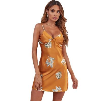 China Summer new style QUICK DRY ice silk pajamas women's sexy sleeveless sun print housewear robe for sale