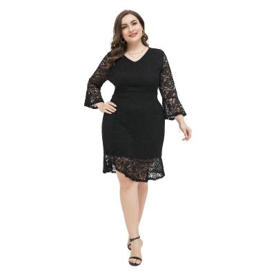 China 4XL Plus Size Women's Intellectual Elegant Irregular Half Sleeve Lace Sexy Slim Dress Dry Cleaning for sale