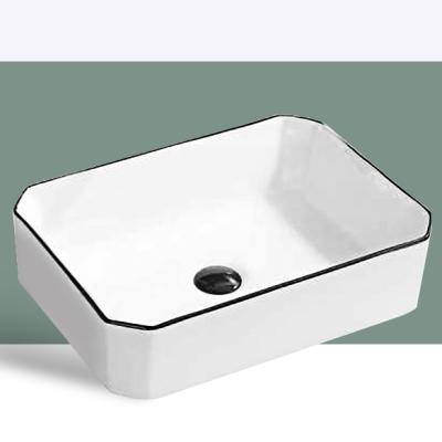 China Art Style Bathroom Ware Modern European Sanitary Rectangular Sink Porcelain White Sink for sale