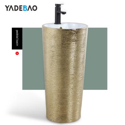 China Wholesale Price Modern Bathroom Pedestal Sink Standing Ceramic Pedestal Indoor Marble Wash Basin for sale