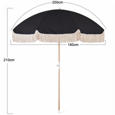 China Custom Logo Sand Big Sun Parasols Portable Uv50 Waterproof Beach Umbrella Modern Outdoor Macrame Umbrella With Tassel for sale