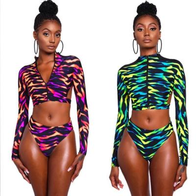 China Custom Made Non-Toxic Swimwear Rashguard Bikini Swimwear Women Beachwear Zipper Sexy Long Sleeve Guard Swimwear for sale