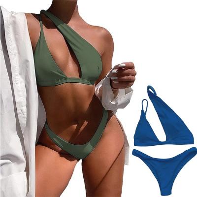 China Non-Toxic Sexy Cutout One Shoulder Bikini High Cut Brazilian Bikini Swimsuit Set 2 Pieces for sale