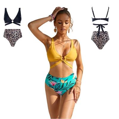 China Non-Toxic Women's 2 Piece Tie Front Ring Trim Adjustable V-Neckline Ties Off High Waist Swimsuit Design Best For Beach Wear for sale