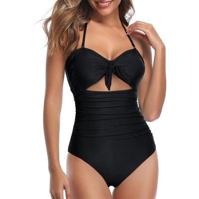 China High Waisted Halter Front Tie Knot Bathing Suit Women Cutout Swimwear Sexy Non-Toxic Tummy Control One Piece for sale