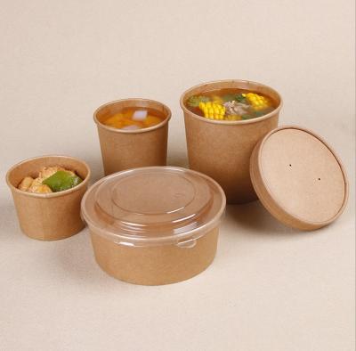 China Recycled Printed Materials Disposable Take Out Paper Salad Bowl With Plastic Lid for sale