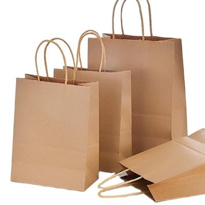 China Biodegradable Food Kraft Paper Bags With Handle , White Paper Bag With Printed for sale