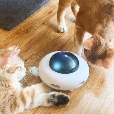 China Funny Automatic Electric Rotating UFO Stocked Kitten Toy Interactive Exercise Pen And Reaction LED Cat Teaser Toys For Indoor Cats for sale