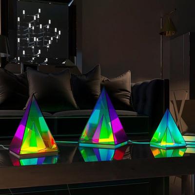 China Modern Multicolor Triangle Pyramid Atmosphere Lamp Modern Design Pyramid LED Night Light Bedroom Acrylic Cube LED Table Desk Lamp for sale