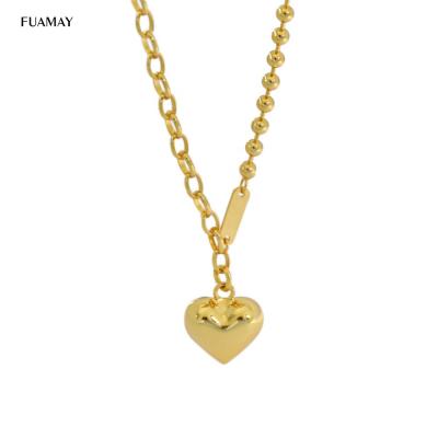 China FASHIONABLE FUAMAY Love Heart Necklace Mix Gold Plated Half Cuban Link Chains Half Rolls Beaded Heart Chain Pendant Pendant Necklaces for sale