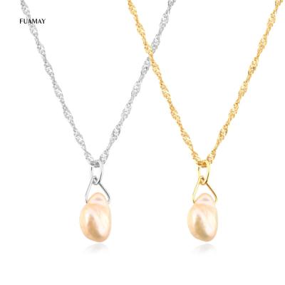 China FUAMAY CLASSIC Wholesale Twisted Singapore Chains 925 Freshwater Pearl Necklace Woman Baroque Pearl Necklace for sale