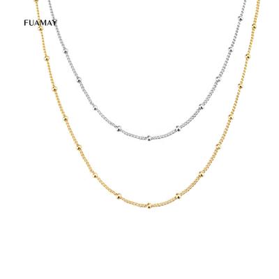 China BOHEMIA FUAMAY Jewelry 18k Pvd Gold Plated Pearl Chain Ball Necklaces Satellite Chain 18K Gold Plated Beaded Necklace Women for sale