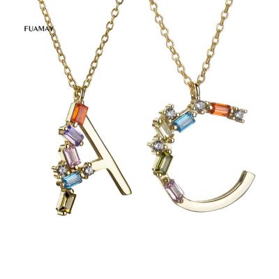 China CLASSIC Silver Diamond Alphabet Letter Charm Necklaces Rainbow Wand Pendant Necklaces from FUAMAY 925 for sale