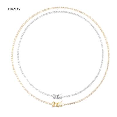 China BOHEMIA FUAMAY Brand Tasty Necklace Fashion Wholesale 2MM Zircon Tennis Choker Necklaces For Woman And Girls for sale