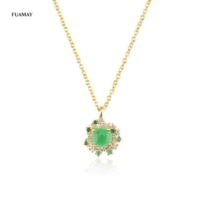 China FUAMAY CLASSIC Plata Cadenas De Oro Vintage long Emerald Green Gemstone Diamond Necklaces for woman for sale