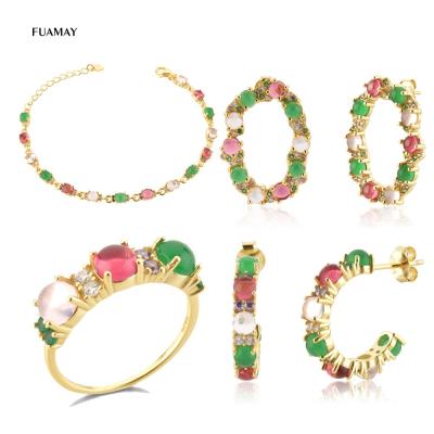 China FUAMAY Dubai CLASSIC Jewelry Sets Green Gemstone Necklaces Bracelets Earrings Jewelry 2021 Set For Women for sale