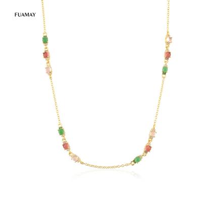 China FUAMAY 925 Sterling Silver Gold Summer Lofoten Island Rainbow Green Zircon CLASSIC CZ Crystal Charm Choker Necklace Women Fine Jewelry for sale