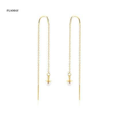 China FUAMAY Fashion Silver Christmas Lantern Casual/Sporty Threader Pearl Drop Earrings Long Chain Woman Piercing Pearl Earrings for sale