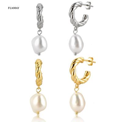 China FUAMAY CLASSIC drop dangle earring modern design minimalist freshwater pearl circle cc earrings for girls for sale