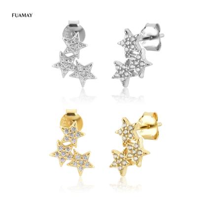 China FUAMAY Tasty Casual/Sporty Star CZ Zirconia Studs Earrings For Women Zircon Three Star Stud Earrings for sale