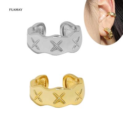 China BOHEMIA FUAMAY 925 Silver Price Per Gram Engraving Irregular Flower Ear Cuff No Cross Pierced Wide Earring for sale