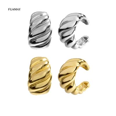 China BOHEMIA FUAMAY Sterling Silver Crescent Dome Hoops Earrings Slap 18K Gold Plated Women's Hoop Earrings for sale