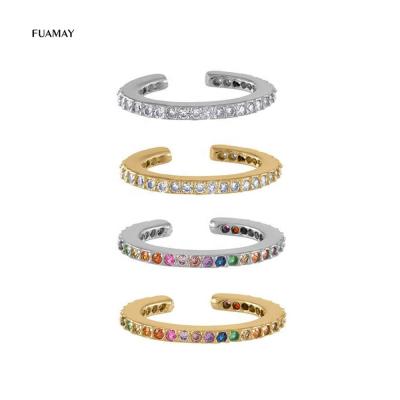 China FUAMAY Woman Girl Rainbow Stone Diamond Ear Cuffs Sterling Silver Casual/Sporty Micro Paved 925 Eternity Ear Cuff Earrings for sale