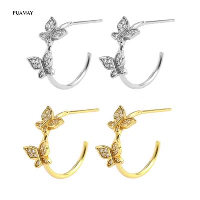 China BOHEMIA FUAMAY Fine Jewelry Two Silver Animal Butterfly Earings Butterfly Hoop Earrings For Woman Ladies for sale