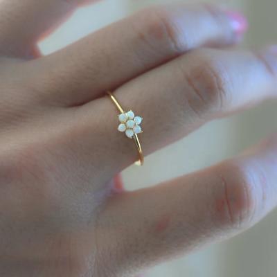 China FUAMAY CLASSIC Woman Flower Delicate Opal Rings Sterling Silver White Opal Stacking CZ Rings for Girls for sale