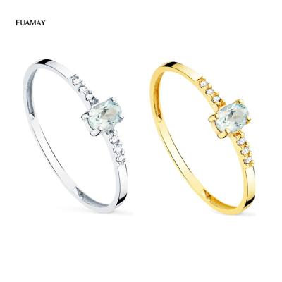 China Designer CLASSIC Blue Aquamarine Crystal Rings, FUAMAY Woman Jewelry Gold Plated Simple Oval Stone Engagement Ring Diamond for sale