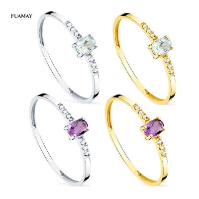 China FUAMAY CLASSIC Anillo Garbo Oro 18K Aguamarina Y Diamantes Women Diamond Purple Amethyst Oval Stone 925 Sterling Silver Rings for sale