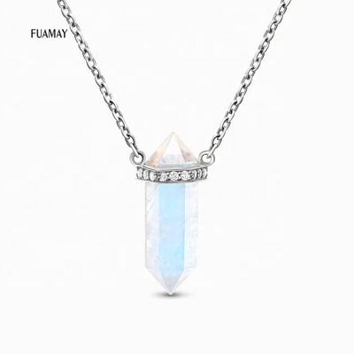 China BOHEMIA FUAMAY Jewelry Artificial Natural Stone Moonstone Hexagonal Supernal Pendant Necklaces for sale