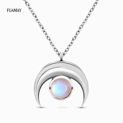 China Silver Rose Crescent Moon Moonstone Diamond Necklaces Jewelery Jewelry BOHEMIA FUAMAY Pendants for sale