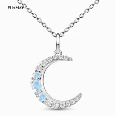 China BOHEMIA FUAMAY Delicacy 925 Solid Silver Moon Form Moonstone Necklaces Rose Gold Plated Moon Necklaces for sale