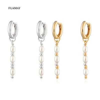 China BOHEMIA FUAMAY 18K Gold Plated Long Circles Freshwater Earrings Charm Pearl Tassel Chain Drop Earrings for sale