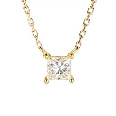 China CLASSIC Elegant 18k Gold Pendant with 0.5ct Princess Cut Moissanite Diamond Necklace for Woman Gift Moissanite Jewelry for sale