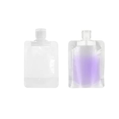 China Recyclable Transparent Packaging Pouch Plastic Stand Up Spout Bag Travel Fluid Makeup Lotion Portable Bag for sale