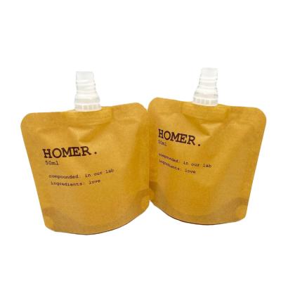 China Factory Recyclable Custom Reusable Coffee Juice Liquid Packaging Bag Kraft Paper Spout Pouch for sale