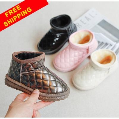 China FREE SHIPPING Thermal Logo Designer Outdoor Winter Quilted Toddler Kids Fur Rain Ankle Snow Boots Fluffy Shoes for sale