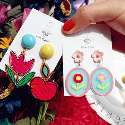 China Retro Unique Cute Handmade Acrylic Plastic Alloy Cartoon Character Drop Earrings Jewelry Gift For Women for sale