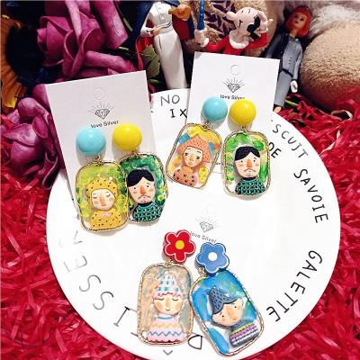 China Retro Vintage Unique Statement Plastic Plastic Resin Cartoon Character Couples Drop Earrings Handmade Acrylic Jewelry Gift For Women for sale