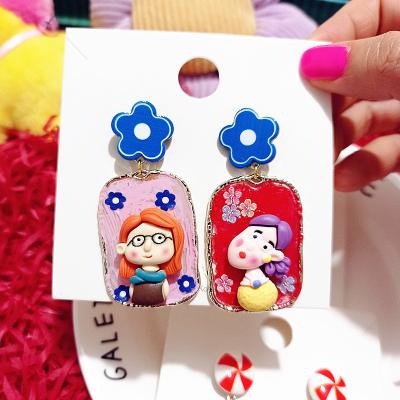 China Vintage Retro Unique Statement Alloy Cartoon Character Drop Earrings Handmade Acrylic Plastic Jewelry Gift For Women for sale