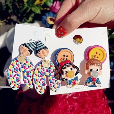 China Retro Vintage Unique Statement Plastic Plastic Resin Cartoon Character Couples Drop Earrings Handmade Acrylic Jewelry Gift For Women for sale